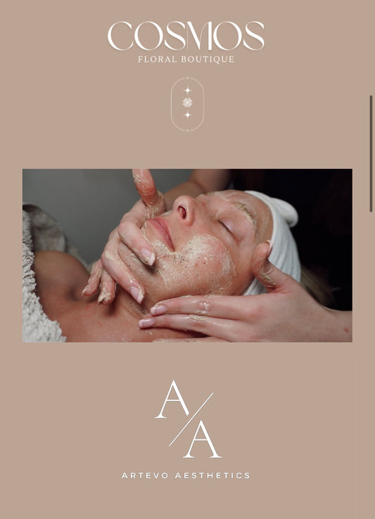 A loved up bundle 🌸 Summer glow facial voucher by Artevo cosmetics, flowers & delivery.